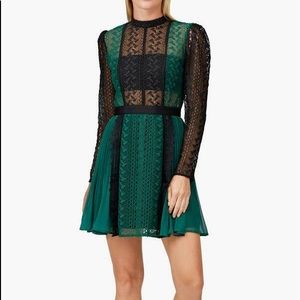 Self Portrait Black Lace and Green Mini Dress  Size 2